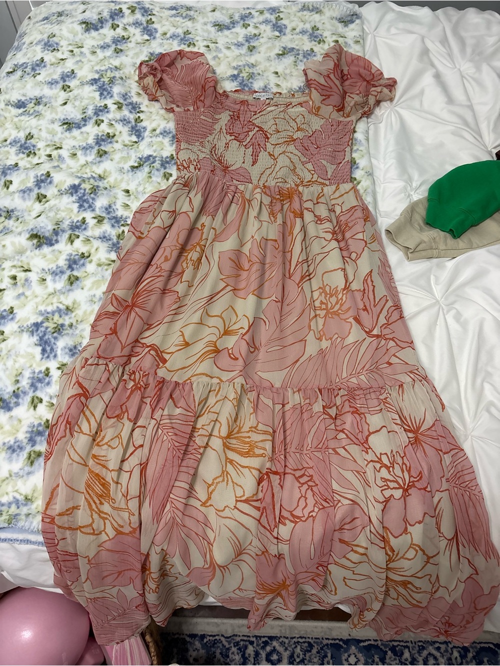 Patrons of Peace Pink and Orange Floral Smocked Maxi Dress
